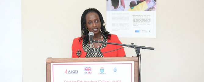 Aegis Programmes Director Anita Kayirangwa addresses the Aegis Peace Education Colloquium, Kigali Genocide Memorial, 20 Feb 2017