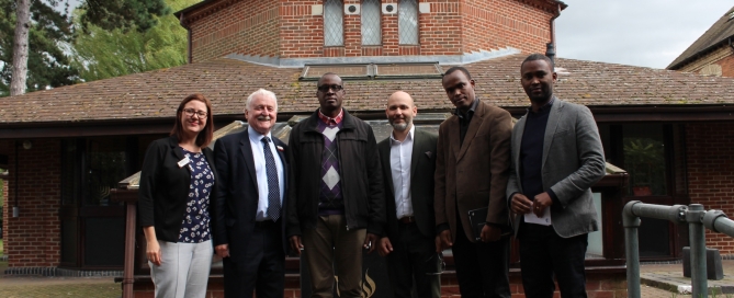 CNLG and staff from Aegis Rwanda visit the UK National Holocaust Centre. L-R: Sarah Wetton (educator), Phil Lyons (Centre CEO), Dr Jean Damascène Bizimana (Executive Secretary, CNLG), Dr James Smith (Aegis CEO & Centre President), Felix Ndahinda (Aegis Research Director), Yves Kamuronsi (Aegis Country Director, Rwanda)