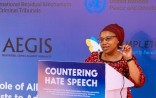 Alice Wairimu Nderitu - UN Special Advisor on the Prevention of Genocide - speaks at the UN media workshop held with Aegis Trust at the Kigali Genocide Memorial